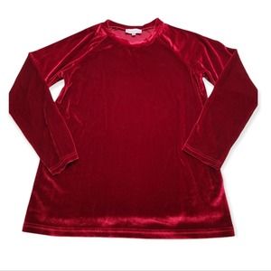 Brickyard Buffalo Red Velour Crewneck Long-sleeved Top Size Small